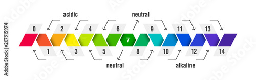 pH value scale chart for acid and alkaline solutions, acid-base balance infographic