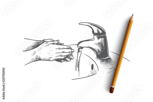 Washing of hands concept. Hand drawn isolated vector.
