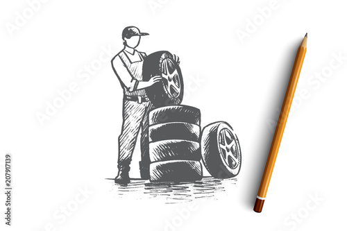 Car service concept. Hand drawn isolated vector.