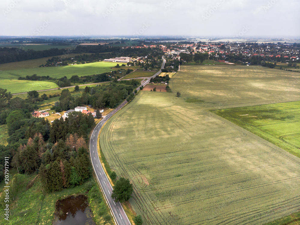 Aerial view of a village suburb in the rural area of Saxony-Anhalt