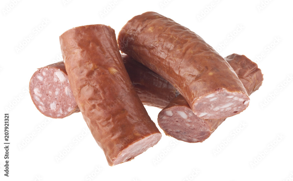 sausage with lard isolated on white background sausage with lard isolated on white background