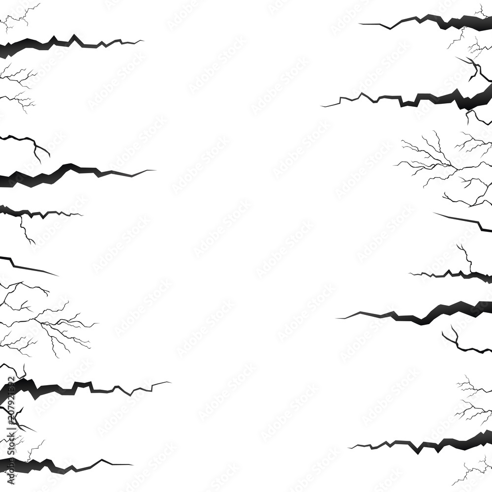 Set of vector cracks isolated on transparent background.