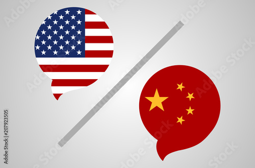 USA and China as percentages. Metaphor of trade war - percents of tariff rates and customs duty. Vector illustration