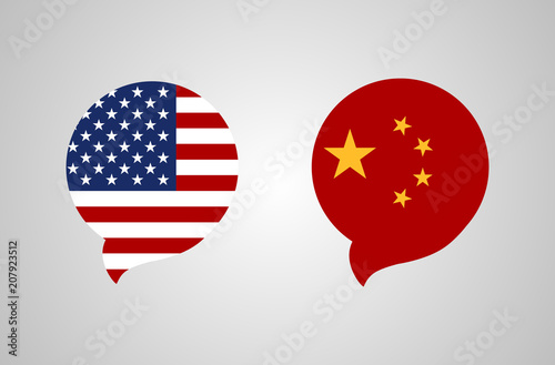 USA and China as percentages. Metaphor of trade war - percents of tariff rates and customs duty. Vector illustration