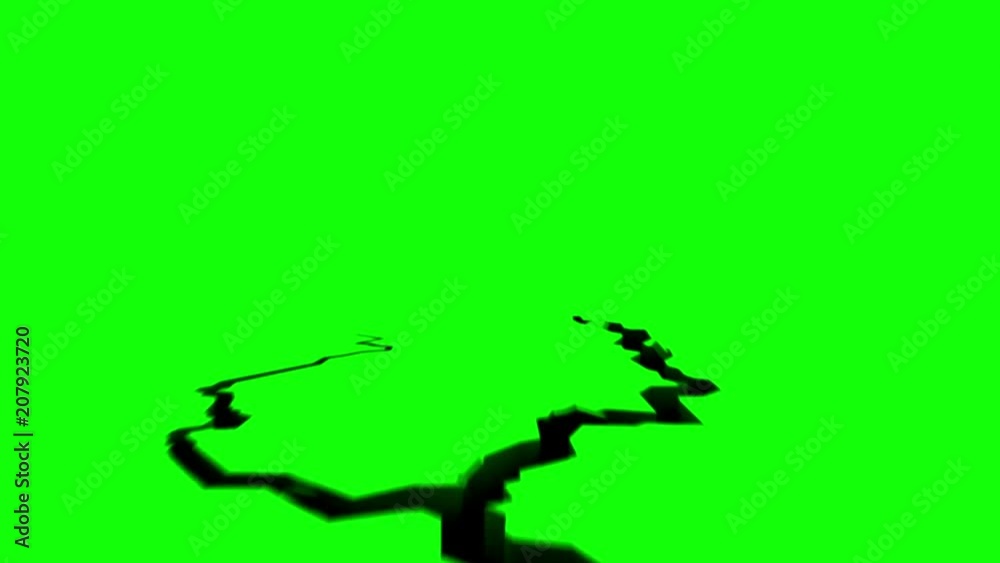 3D animation of cracking surface on green screen, seamless loop.