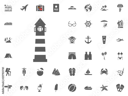 Lighthouse, seamark, beacon, pharos, screed icon. Summer holidays and Traveling vector icons set.