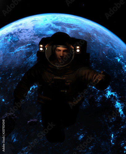 3d illustration of an Astronaut in outer space,scifi fiction