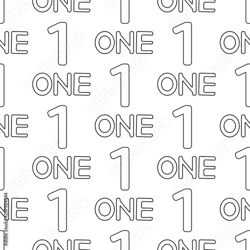 Seamless pattern with numeral and word One. Coloring page.