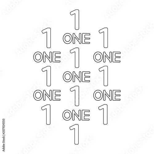 Numeral and word One. Coloring page.