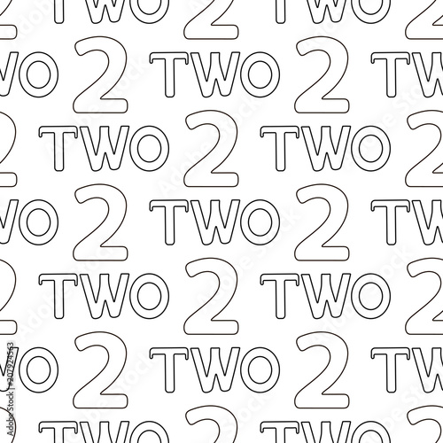 Seamless pattern with numeral and word Two. Coloring page.
