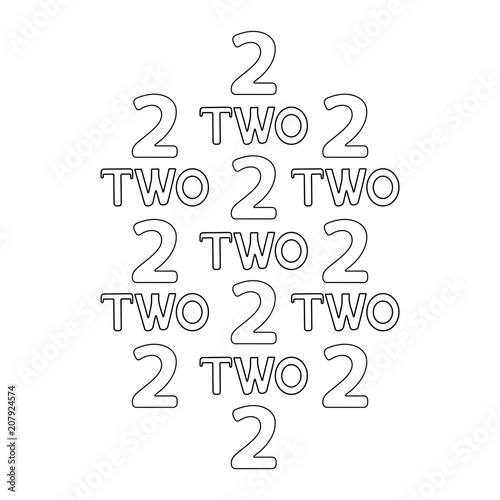 Numeral and word Two. Coloring page.