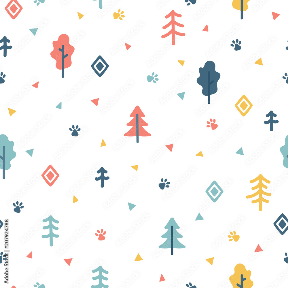 Hand drawn seamless pattern with trees. Wrapping paper. Stylish doodle forest. Background for your design Hand drawn seamless pattern with trees. Wrapping paper. Stylish doodle forest. Background for your design