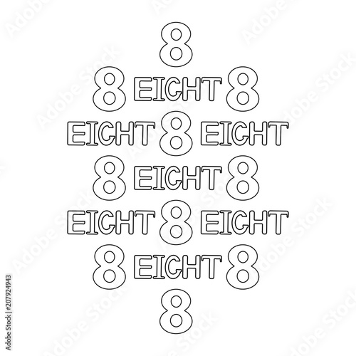 Numeral and word eight. Coloring page.