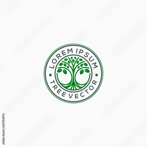 Emblem tree logo template vector illustration