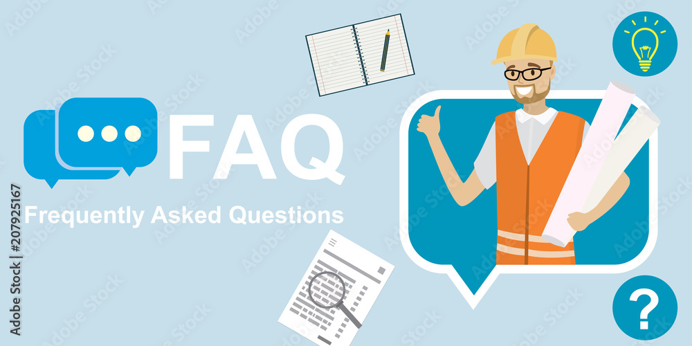 Architect or engineer in speech bubble,faq concept template,