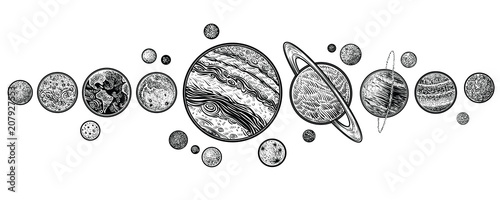 Planets in solar system hand drawn vector illustrations.