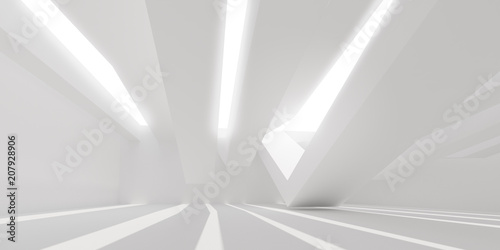3D stimulate of white interior space with sun light cast the roof shadow on the wall and floor,Perspective of minimal design architecture,3d rendering 