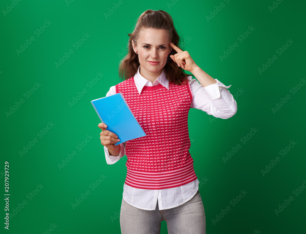 young student woman with blue notebook encouraging to think young student woman with blue notebook encouraging to think