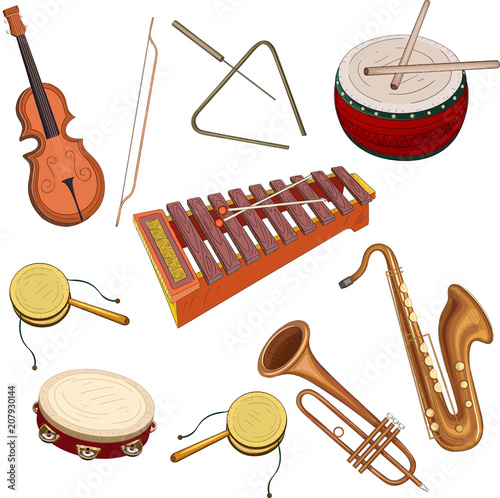 Musical instruments isolated on white.