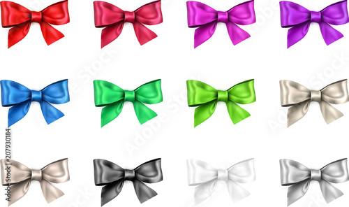 Colorful realistic satin bows isolated on white.