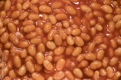 Close up of baked beans in a pan