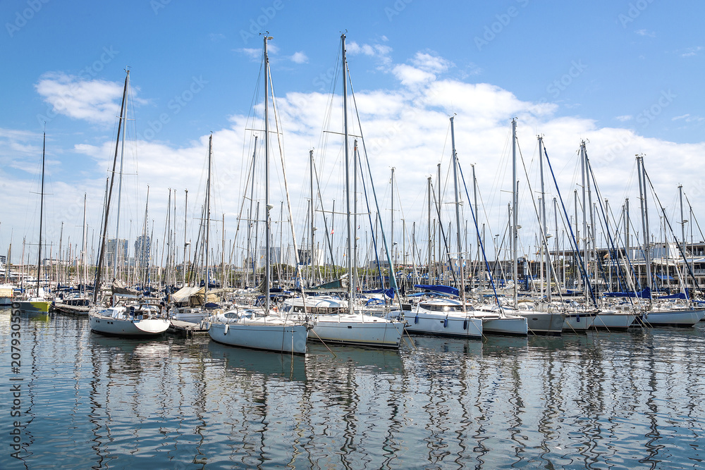 Port with yachts in Barcelona, Spain - May 16, 2018.