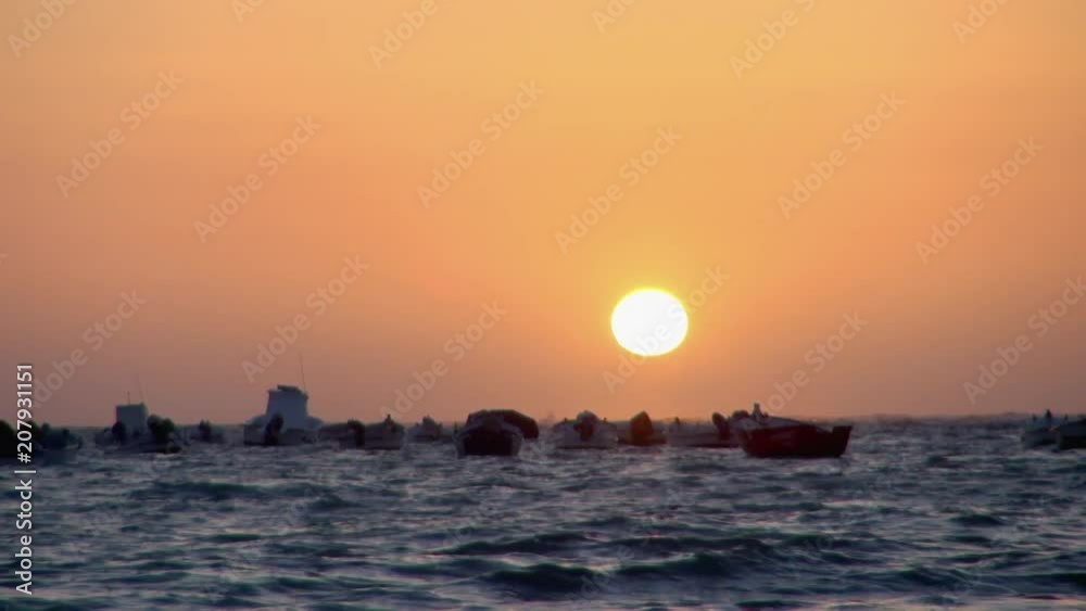 The Boats watching the Sunset of Cadiz The Boats watching the Sunset of Cadiz