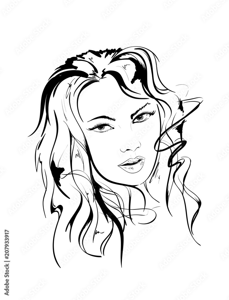 Fashion girl. Beautiful young woman with long hair and a glass in her hand. Vector illustration. Fashion girl. Beautiful young woman with long hair and a glass in her hand. Vector illustration.