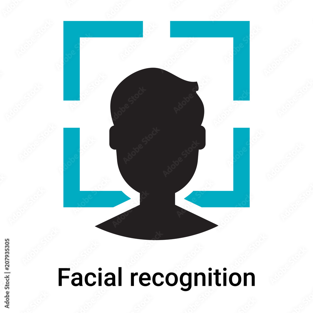 Facial recognition icon vector sign and symbol isolated on white