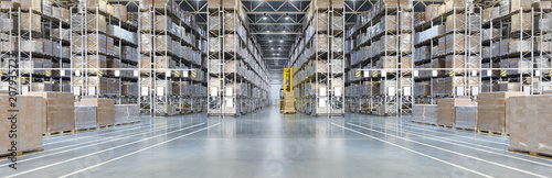 Fotografie, Obraz Huge distribution warehouse with high shelves
