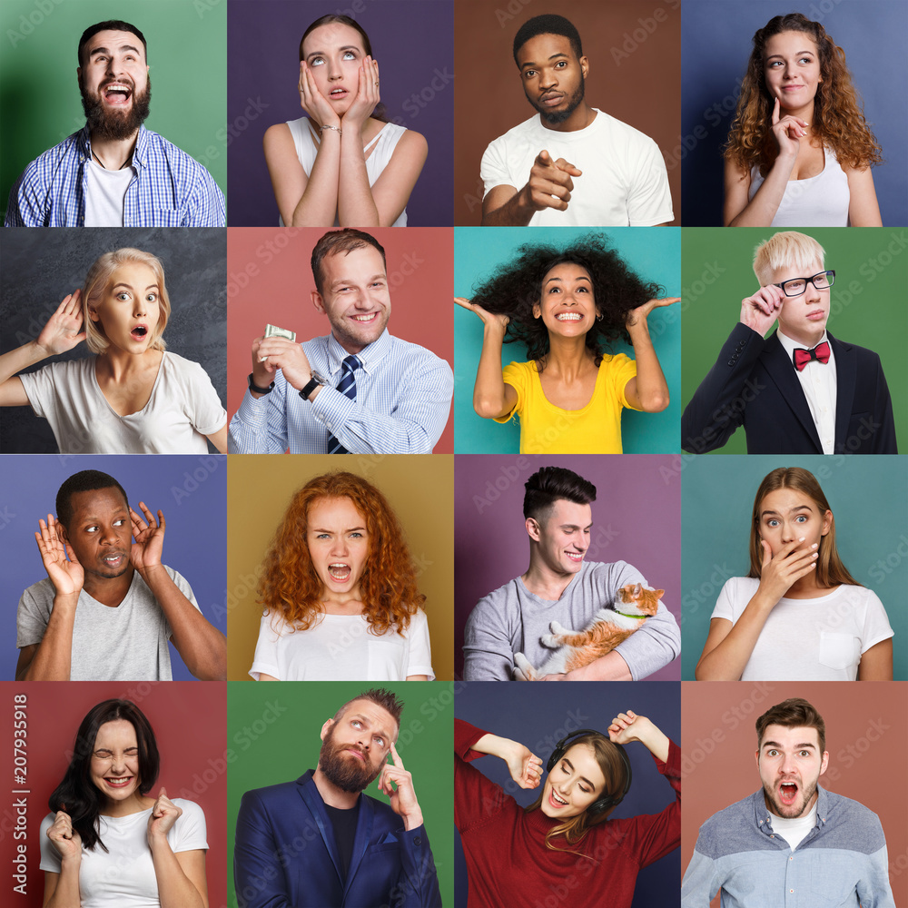 Diverse young people positive and negative emotions set Diverse young people positive and negative emotions set