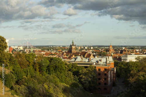 View of the city of Gdansk from a high point on a sunny day. Poland