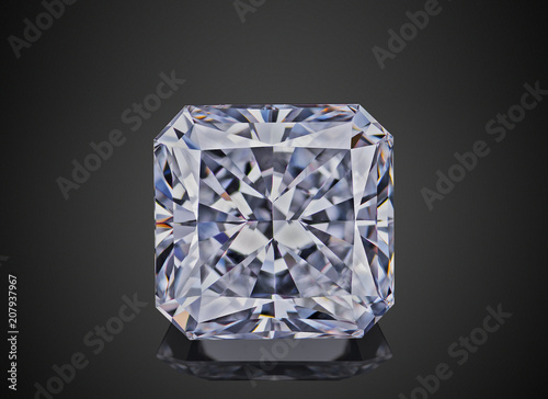 Luxury colorless transparent sparkling gemstone  shape asscher cut diamond  isolated on black background