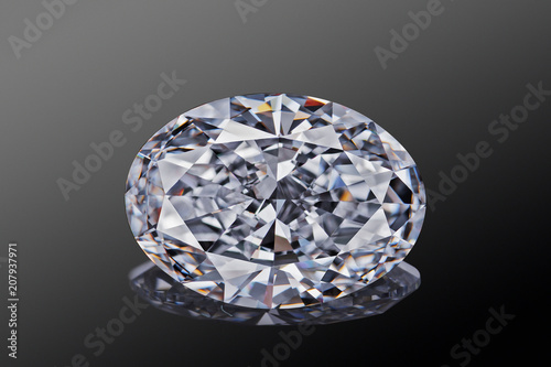 Luxury colorless transparent sparkling gemstone  shape oval cut diamond  isolated on black background