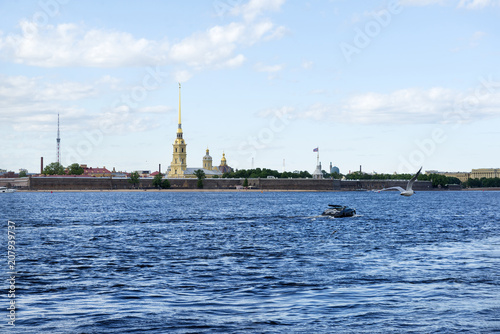 Neva river, boat, Seagull, Peter and Paul fortress, hare acute, St. Petersburg