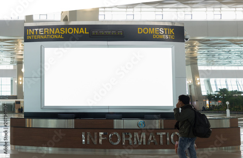 Blank advertising billboard at airport,mockup poster media template ads display