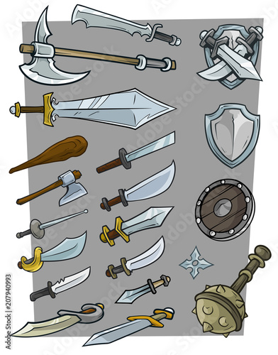 Cartoon big cold weapon vector icon set