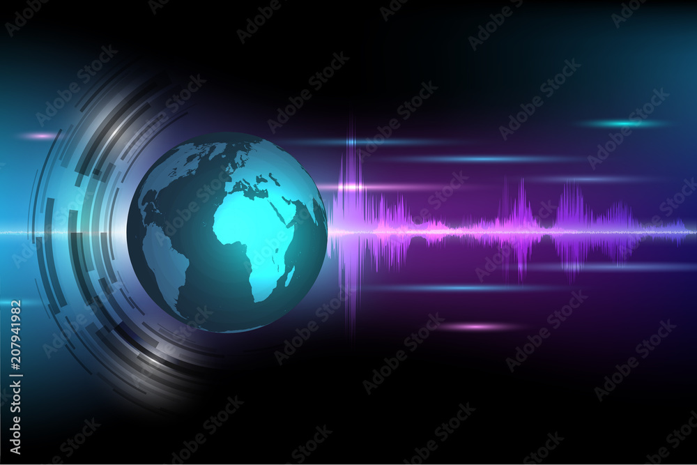 Abstract global with sound wave background. Abstract global with sound wave background.