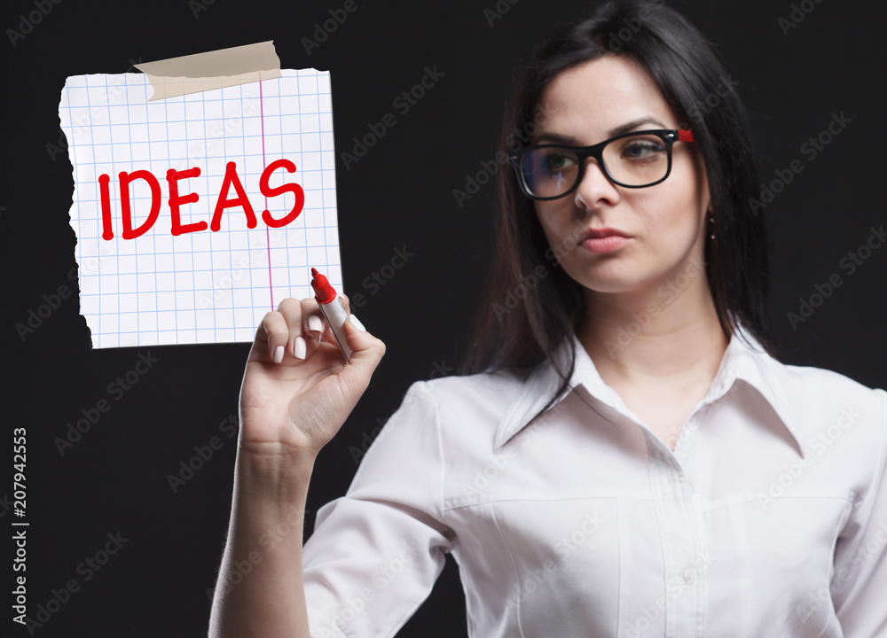 The concept of marketing, technology, the Internet and the network. A young businessman shows what is important for business: Ideas