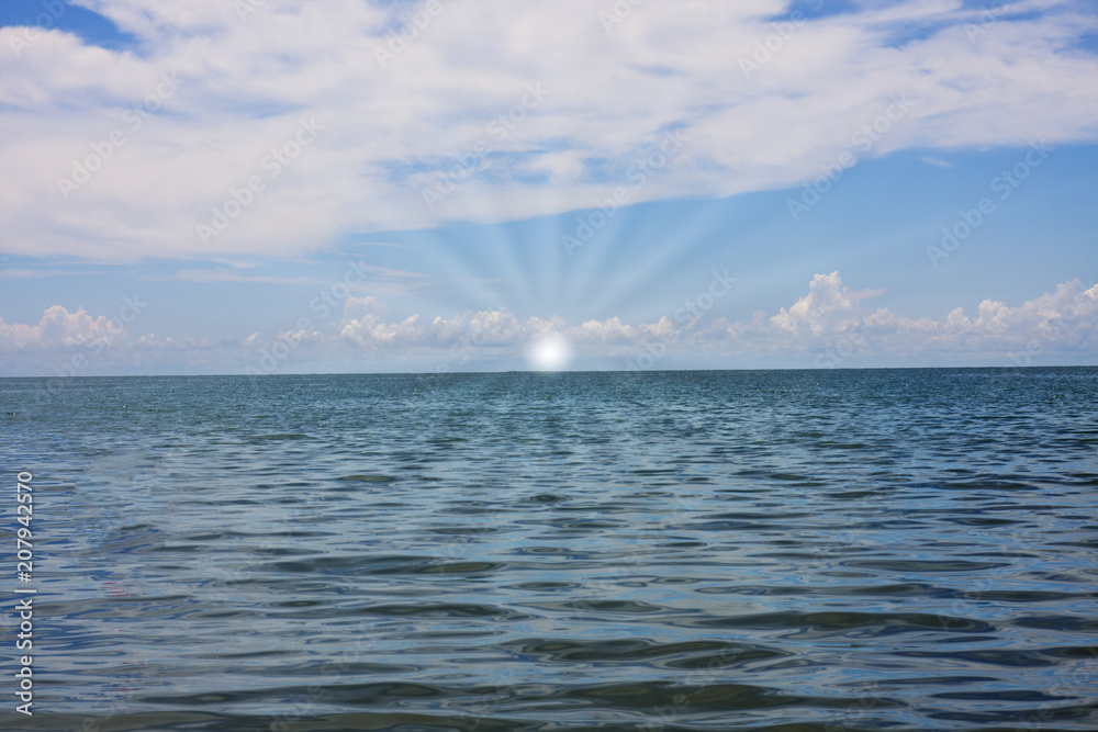 Sea view from tropical beach with sunny blue sky Sea view from tropical beach with sunny blue sky