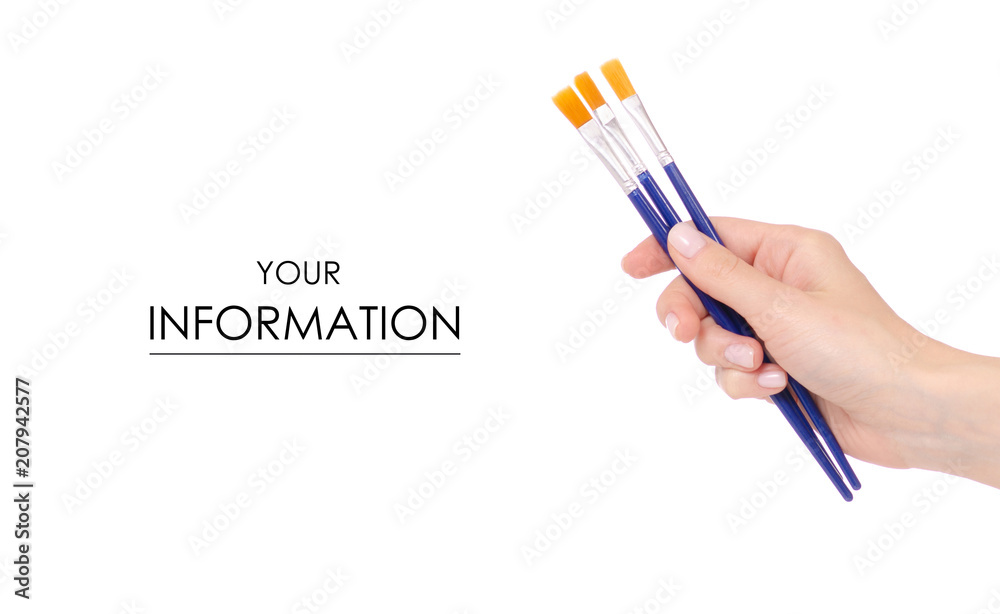 Paint brushes for drawing in a hand pattern on a white background isolation Paint brushes for drawing in a hand pattern on a white background isolation