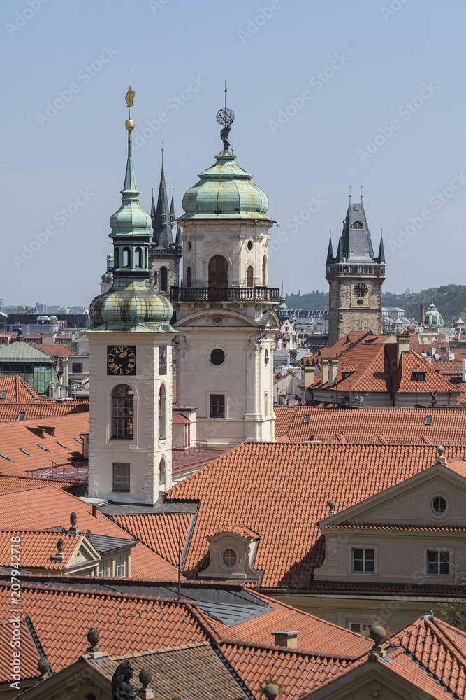 view of the roofs of houses in the historic center of Prague, Czech Republic