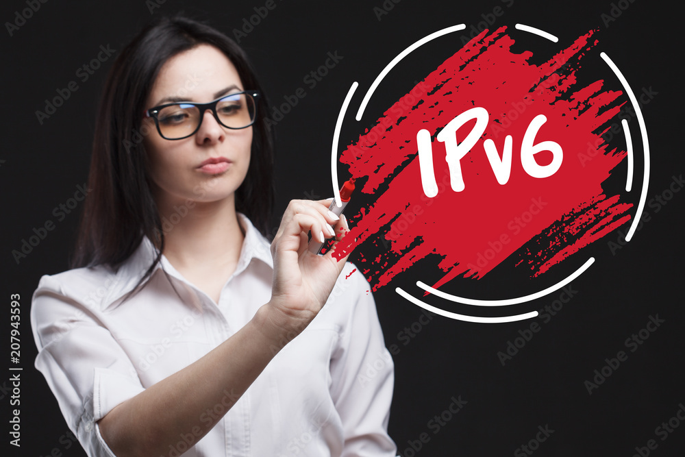 The concept of marketing, technology, the Internet and the network. A young businessman shows what is important for business: IPv6 The concept of marketing, technology, the Internet and the network. A young businessman shows what is important for business: IPv6
