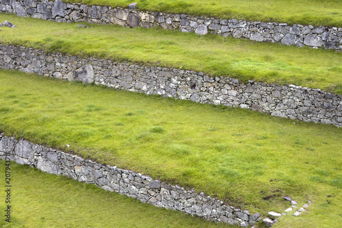 Green terraces at Machu Picchu in Peru