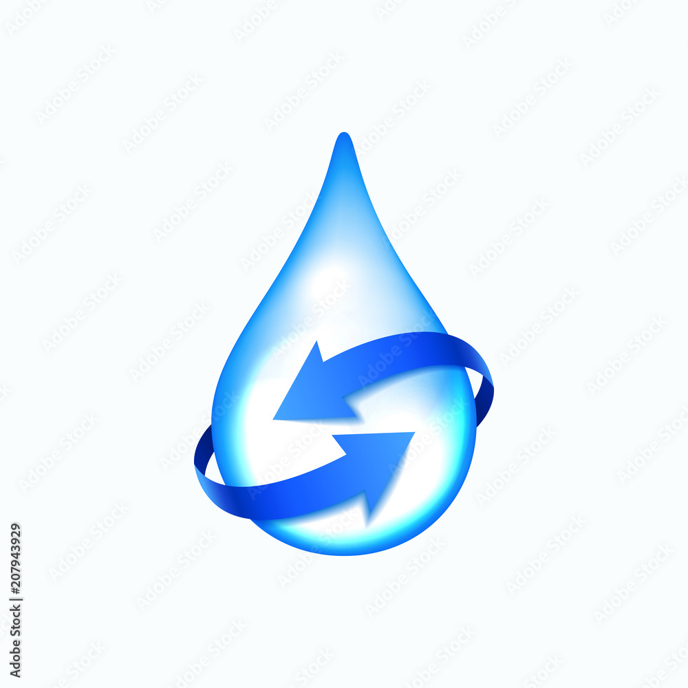 Vector drop with blue arrows. Isolated on white background. Recycle water concept Vector drop with blue arrows. Isolated on white background. Recycle water concept