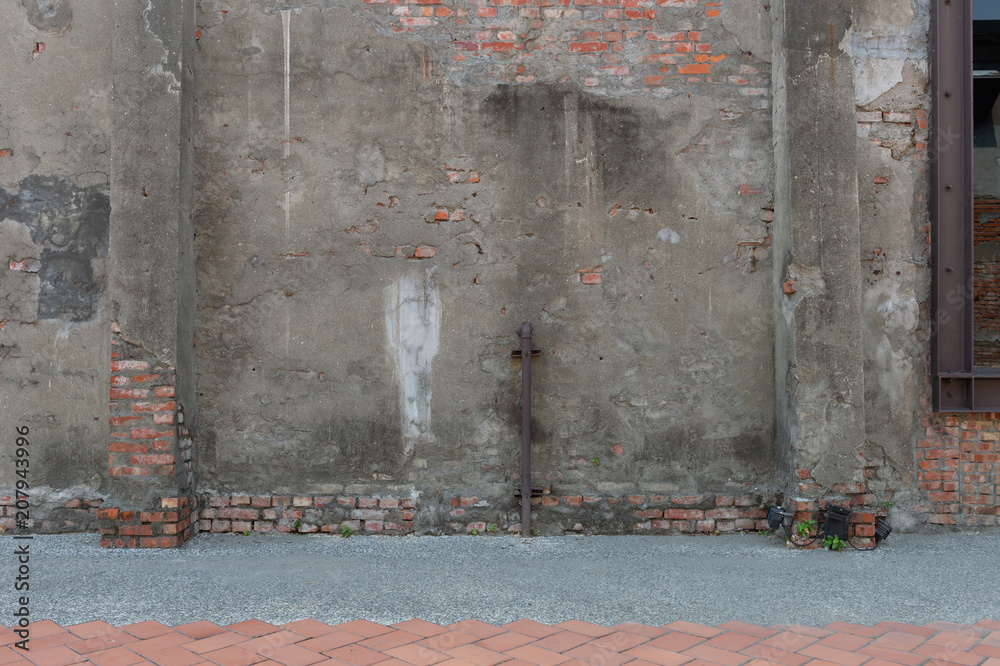 Naklejka premium street wall background ,Industrial background, empty grunge urban street with warehouse brick wall