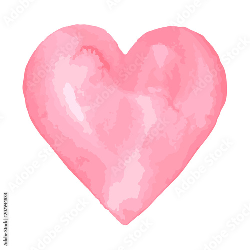 Watercolor brush heart. Pink aquarelle abstract background