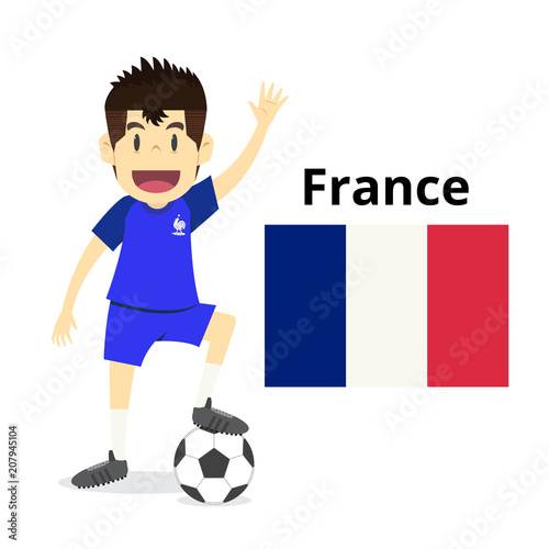 France national team cartoon,football World,country flags. 2018 soccer world,isolated on white background. vector illustration