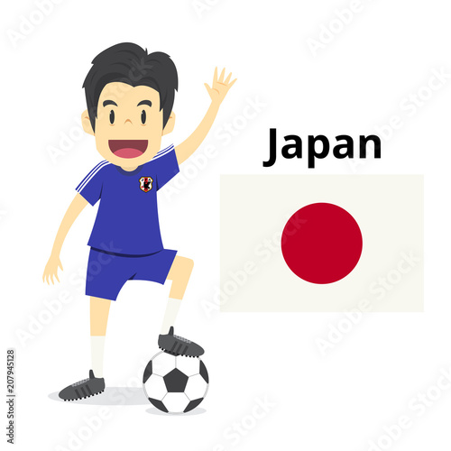 Japan national team cartoon,football World,country flags. 2018 soccer world,isolated on white background. vector illustration