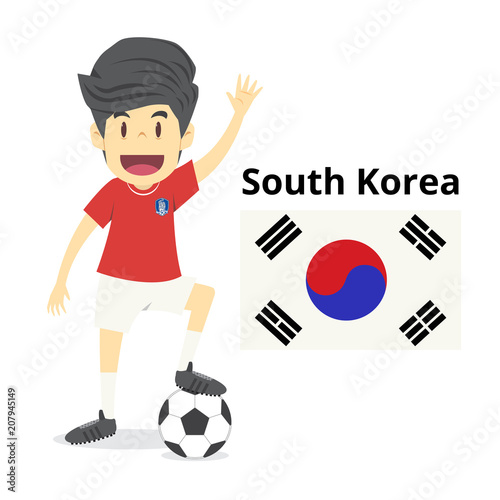 South Korea national team cartoon,football World,country flags. 2018 soccer world,isolated on white background. vector illustration